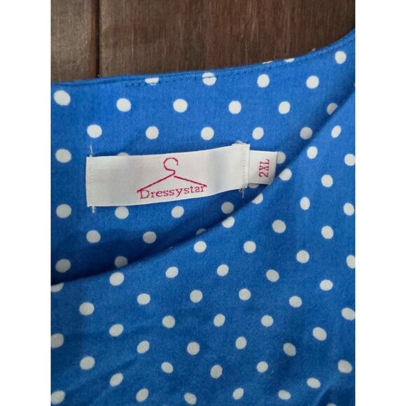 Dressy Star Blue Polka Dot Dress Swing Dress Fit & Flare Rockabilly Size 2XL - Picture 2 of 7